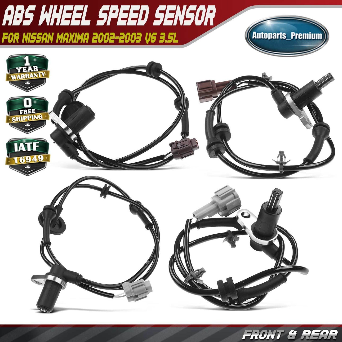4x Front & Rear ABS Wheel Speed Sensors for Nissan Maxima 2002 2003 Manual Trans