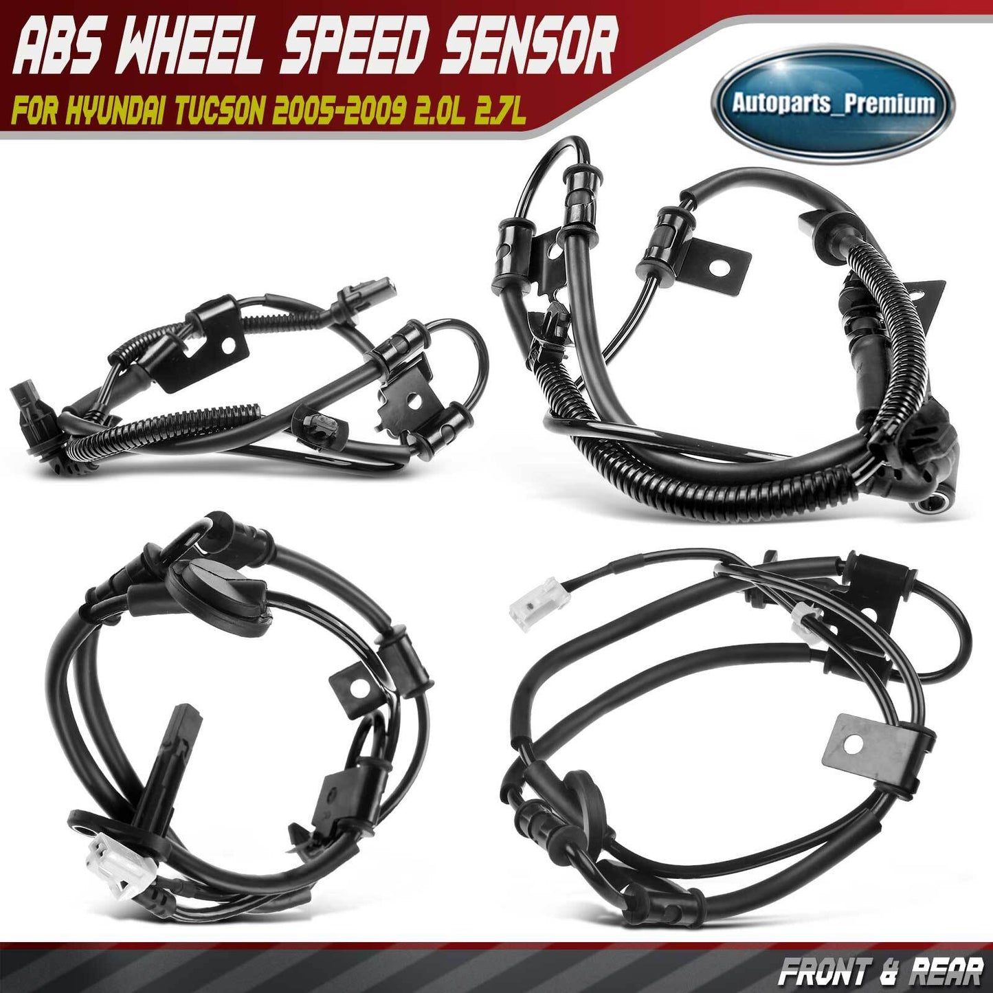 4Pcs Front & Rear ABS Wheel Speed Sensors for Hyundai Tucson 2005-2009 2.0L 2.7L