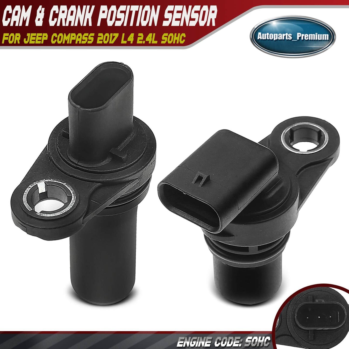 1x Camshaft & 1x Crankshaft Position Sensor for Jeep Compass 2017 L4 2.4L SOHC