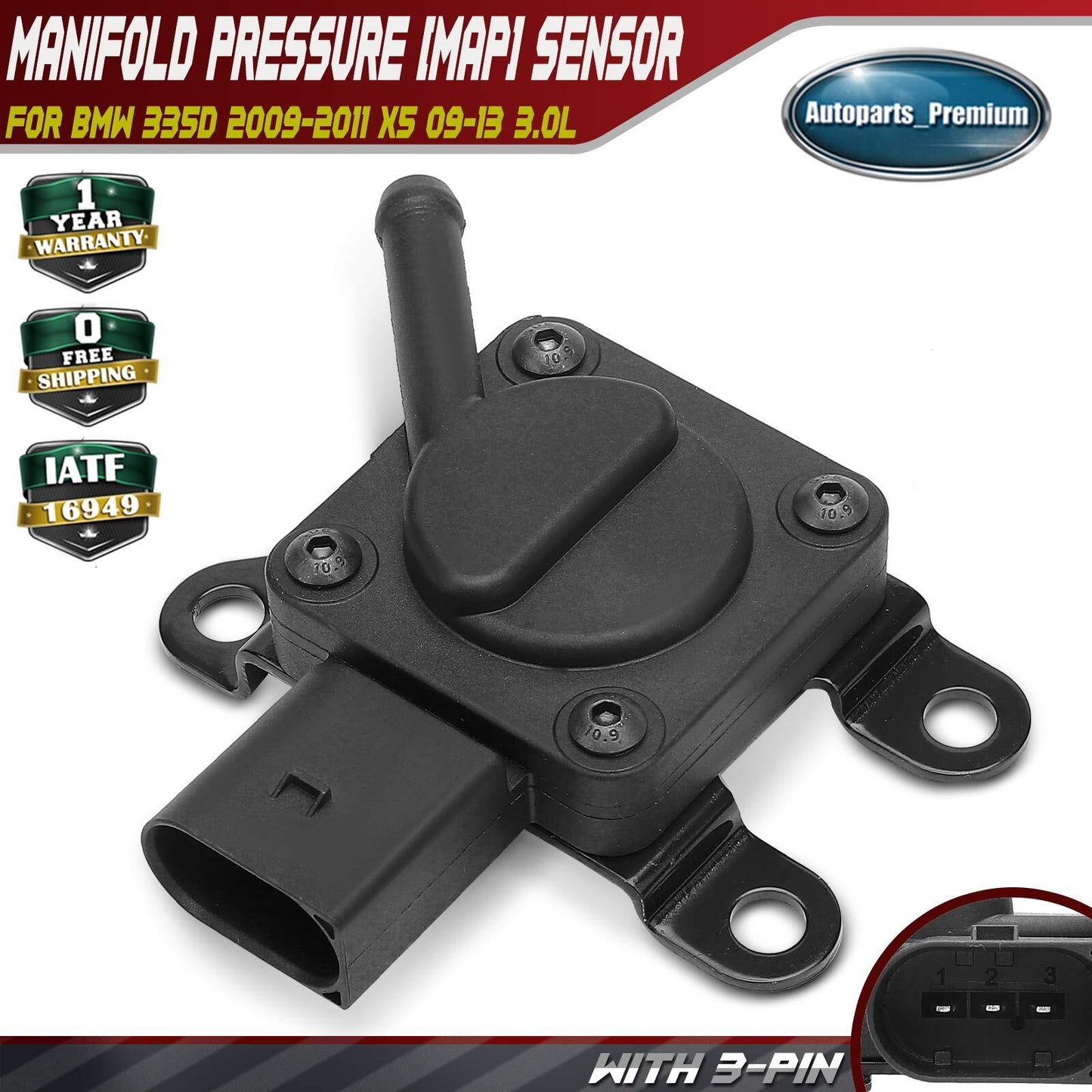 Manifold Pressure (MAP) Sensor for BMW 335d 2009-2011 X5 2009-2013 3.0L Diesel