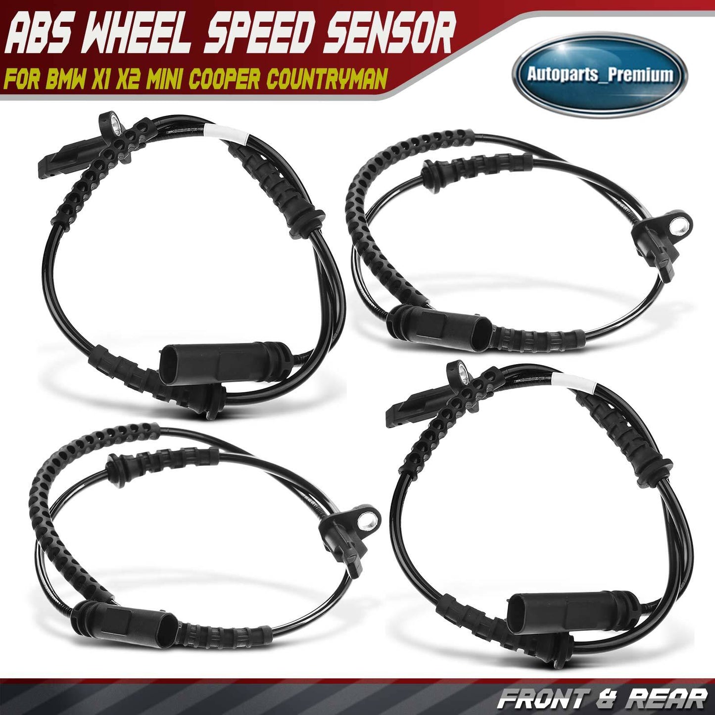 4Pcs Front & Rear ABS Wheel Speed Sensor for BMW X1 X2 Mini Cooper Countryman