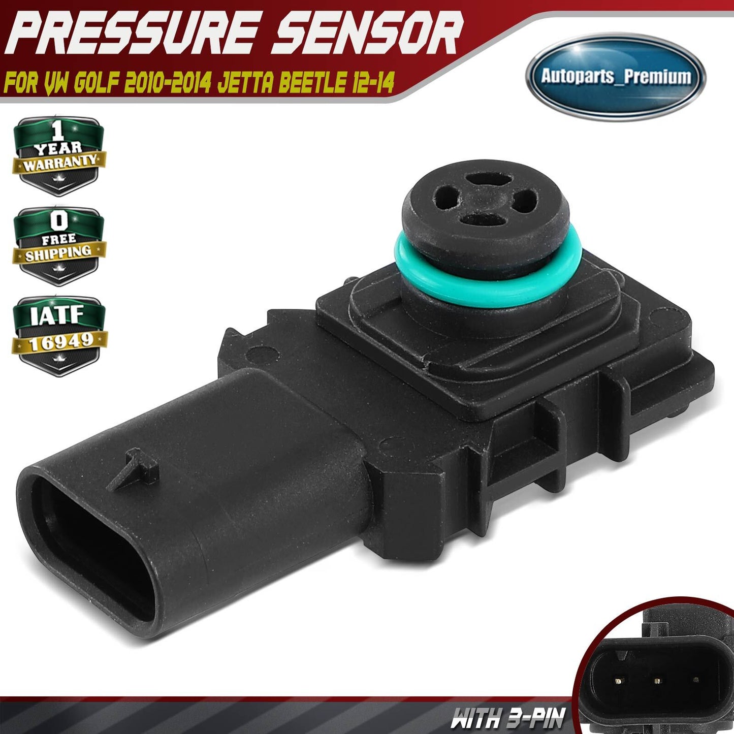 Air Injection Sensor w/ 3-Pin for Volkswagen Golf 2010-2014 Jetta Beetle 12-14