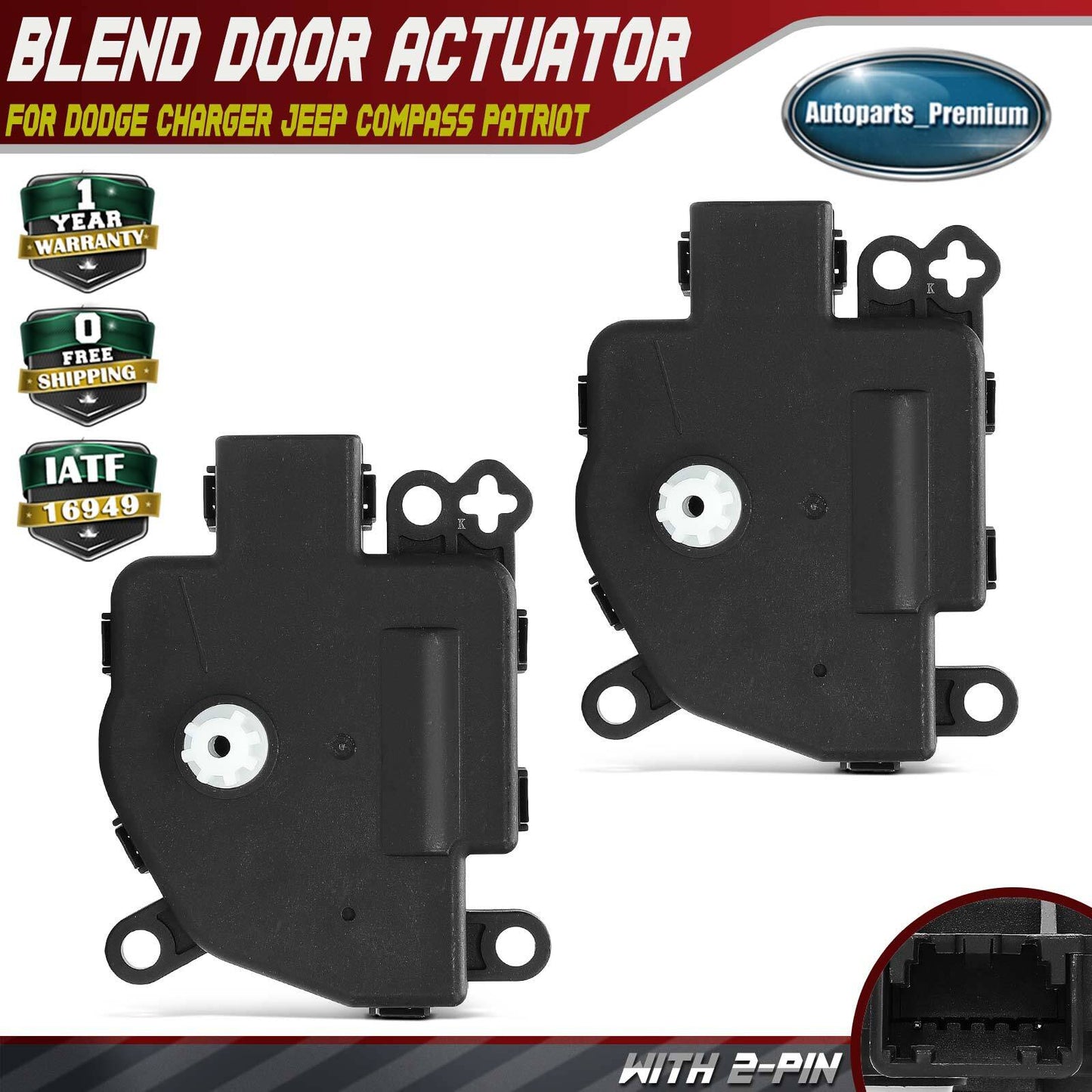 2x Main HVAC Blend Door Actuator w/ 2-Pin for Dodge Charger Jeep Compass Patriot
