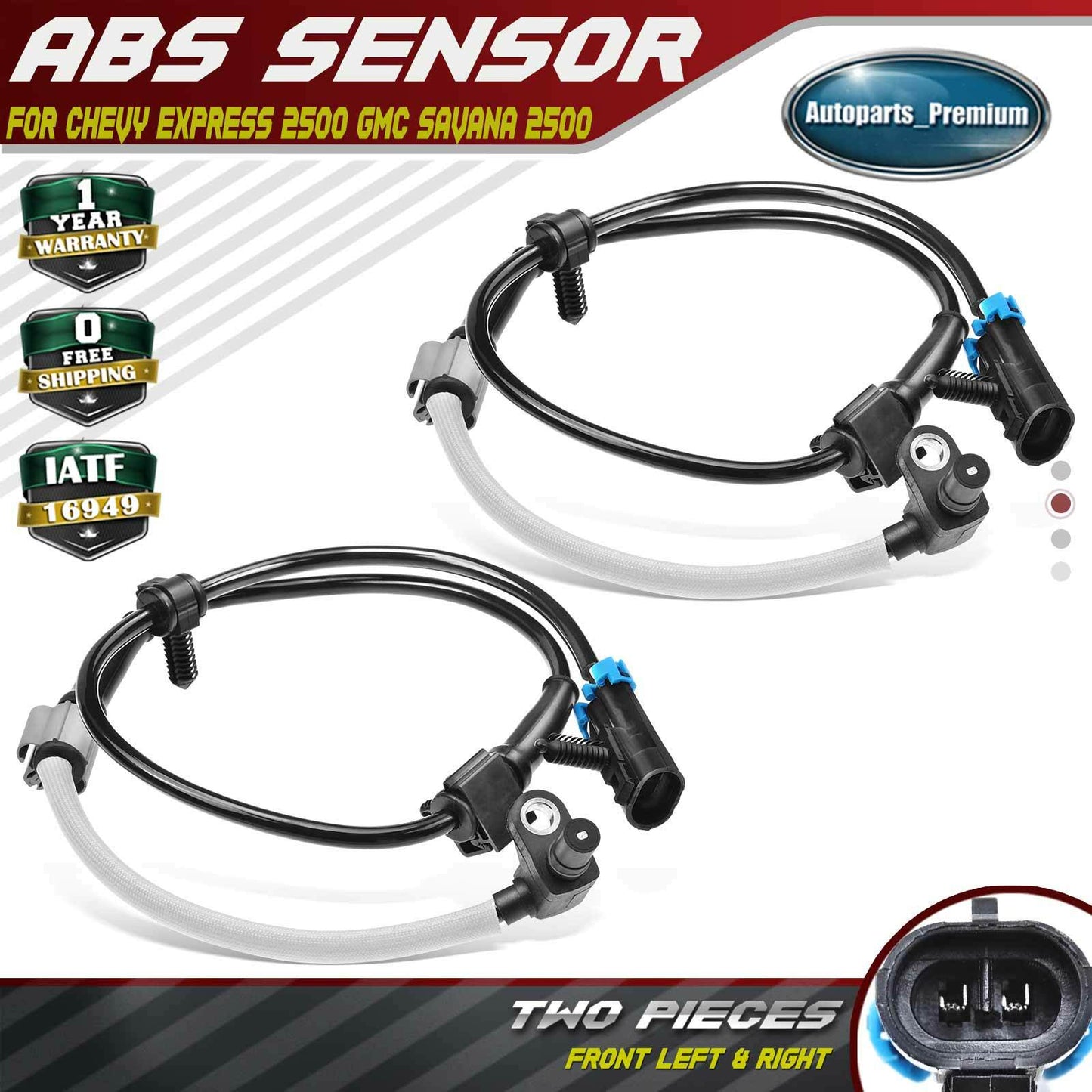 Front Left & Right ABS Wheel Speed Sensor for Chevy Express 2500 GMC Savana 2500