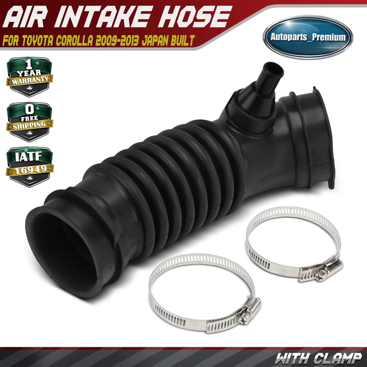 Air Intake Hose w/ Clamps for Toyota Corolla 2009 2010-2013 L4 1.8L Japan built