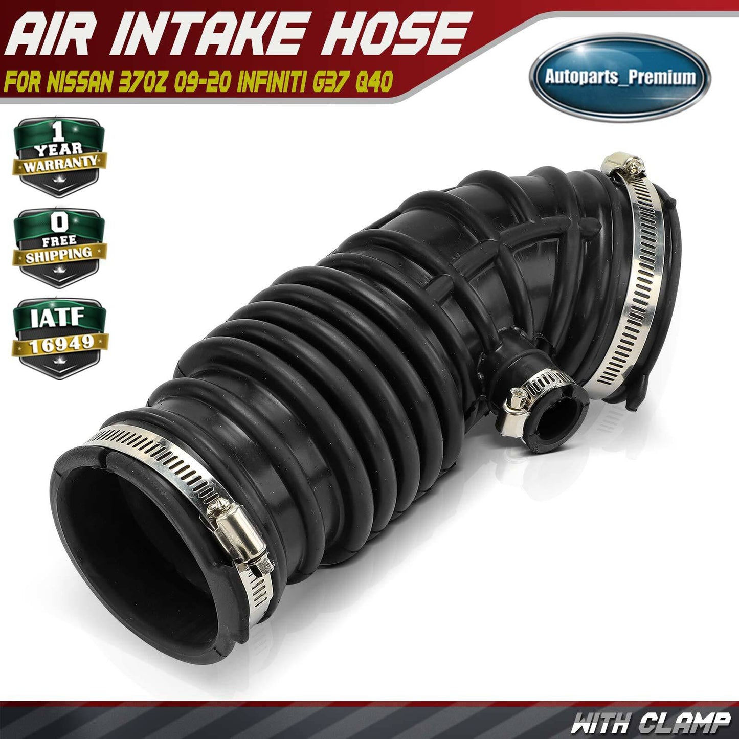 Right Side Air Intake Hose w/ Hose Clamps for Nissan 370Z 09-20 Infiniti G37 Q40