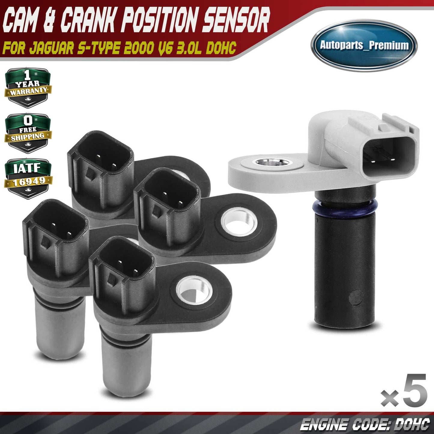 4x Camshaft & 1x Crankshaft Position Sensor for Jaguar S-Type 2000 V6 3.0L DOHC