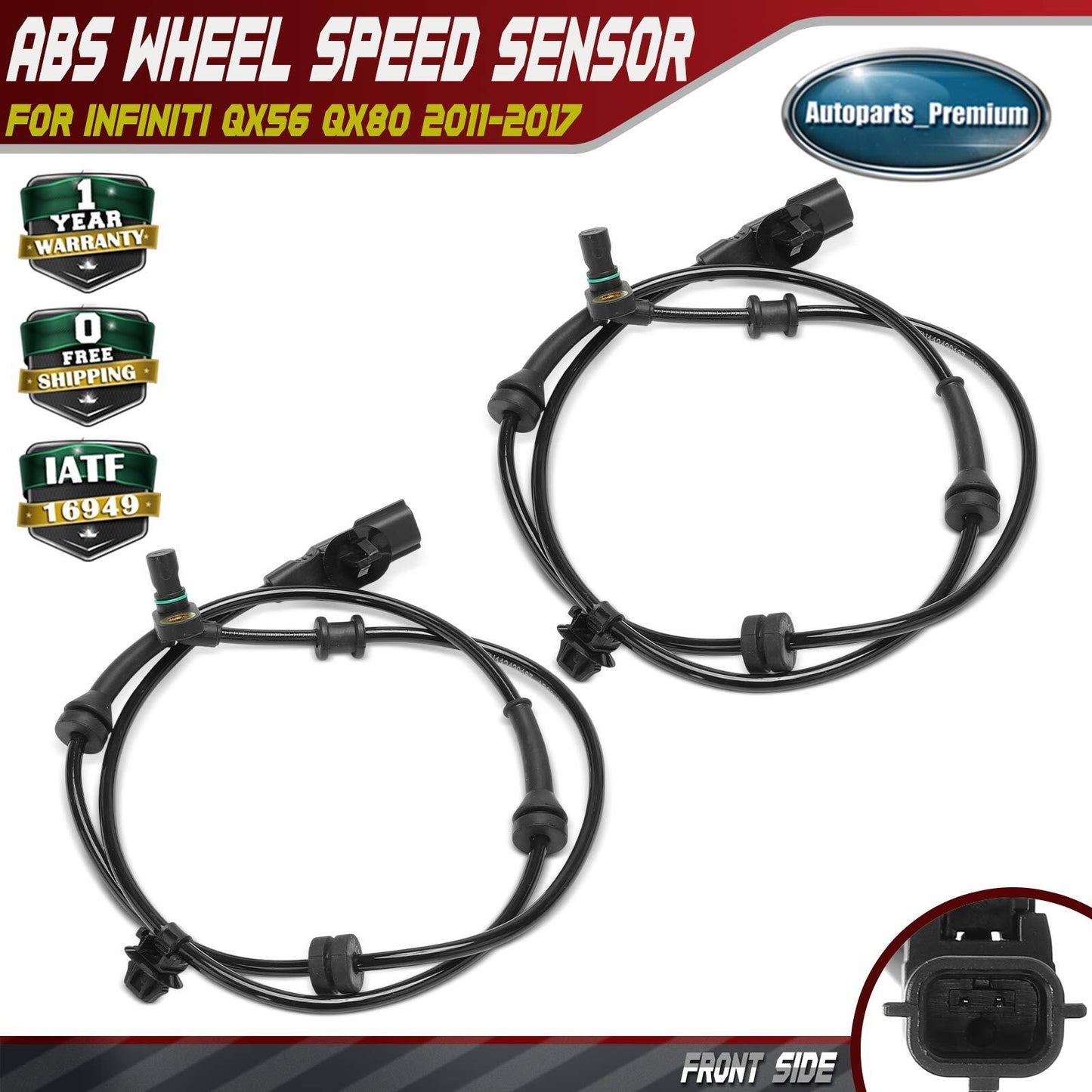 2x Front Driver & Passenger ABS Wheel Speed Sensor for INFINITI QX56 QX80 11-17