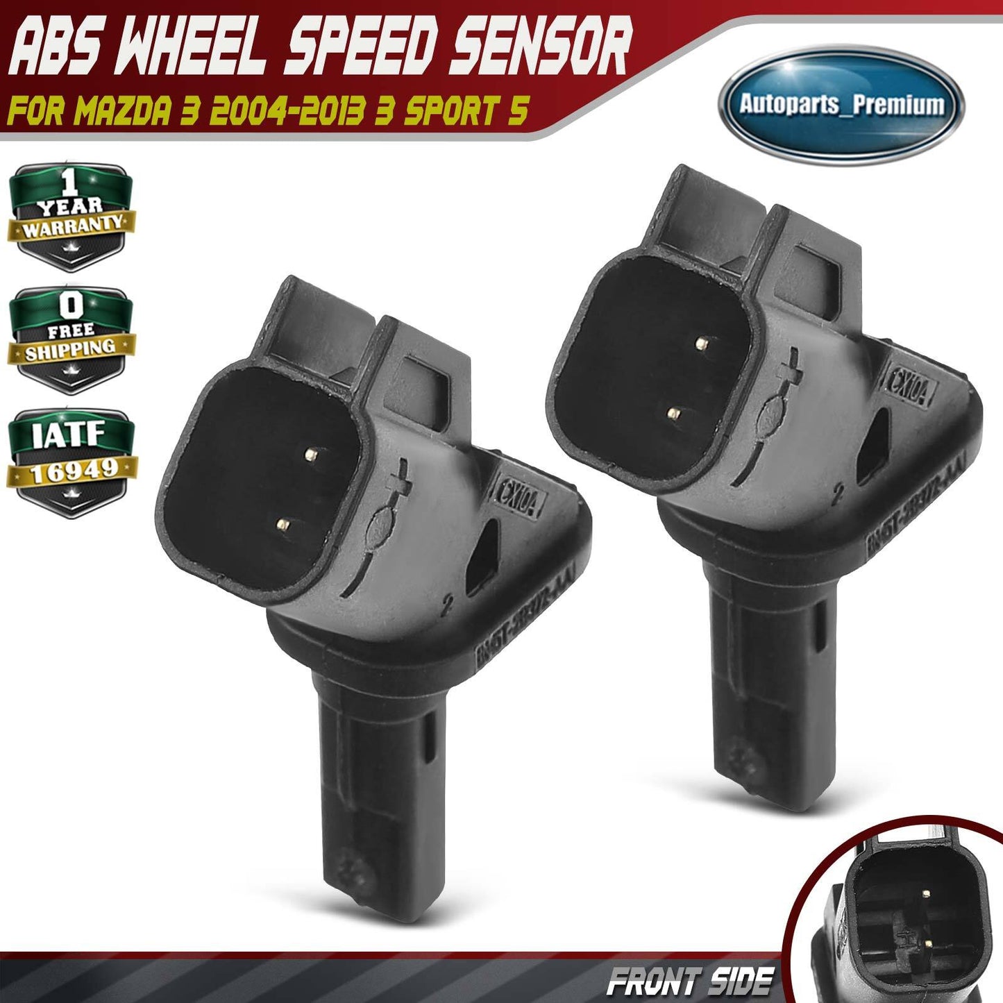 2Pcs Front Left & Right ABS Wheel Speed Sensor for Mazda 3 2004-2013 3 Sport 5