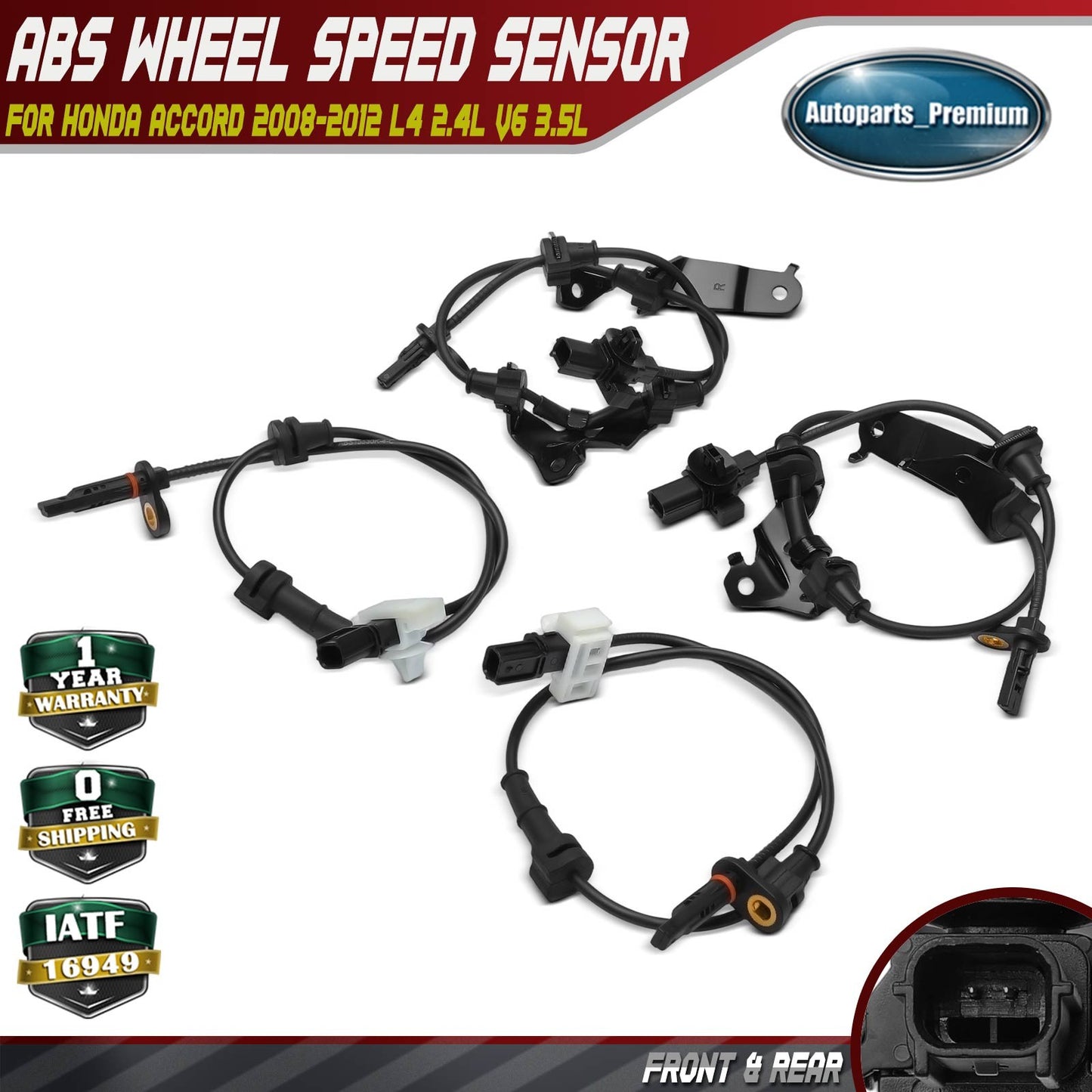 Front & Rear ABS Wheel Speed Sensor for Honda Accord 2008-2012 L4 2.4L V6 3.5L