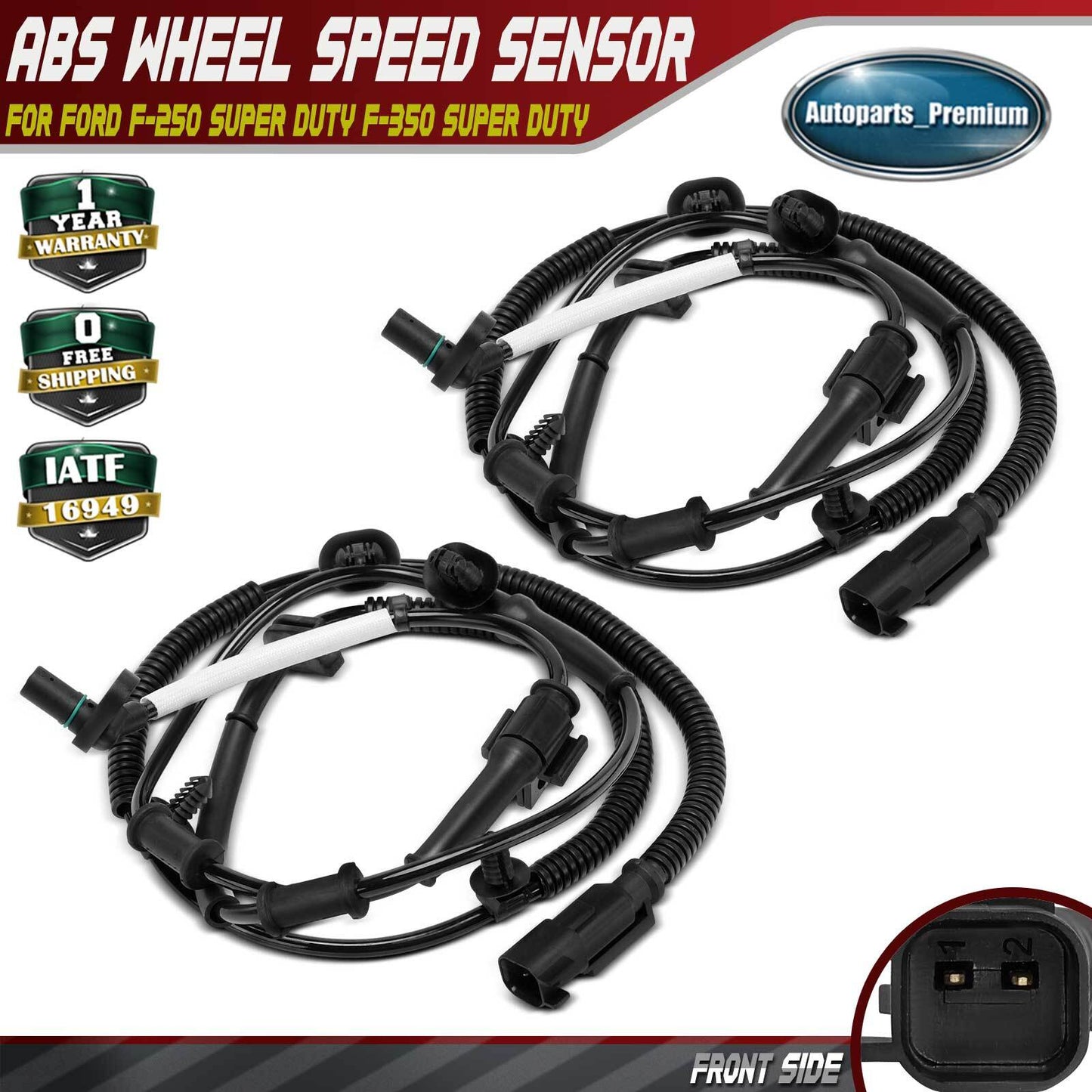 2x Front ABS Wheel Speed Sensor for Ford F-250 Super Duty 17-20 F-350 Super Duty