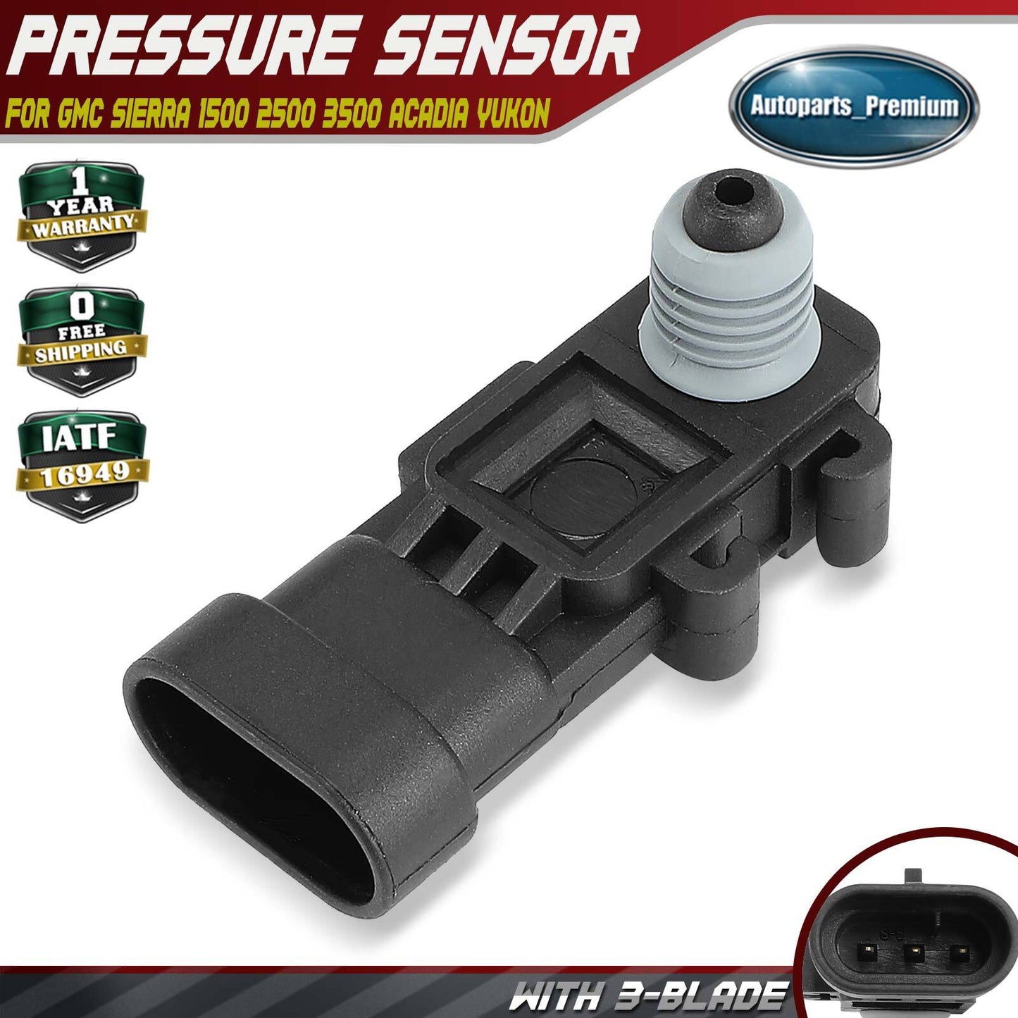 Fuel Tank Pressure Sensor for GMC Sierra 1500 Acadia Yukon Canyon Savana 3-Blade