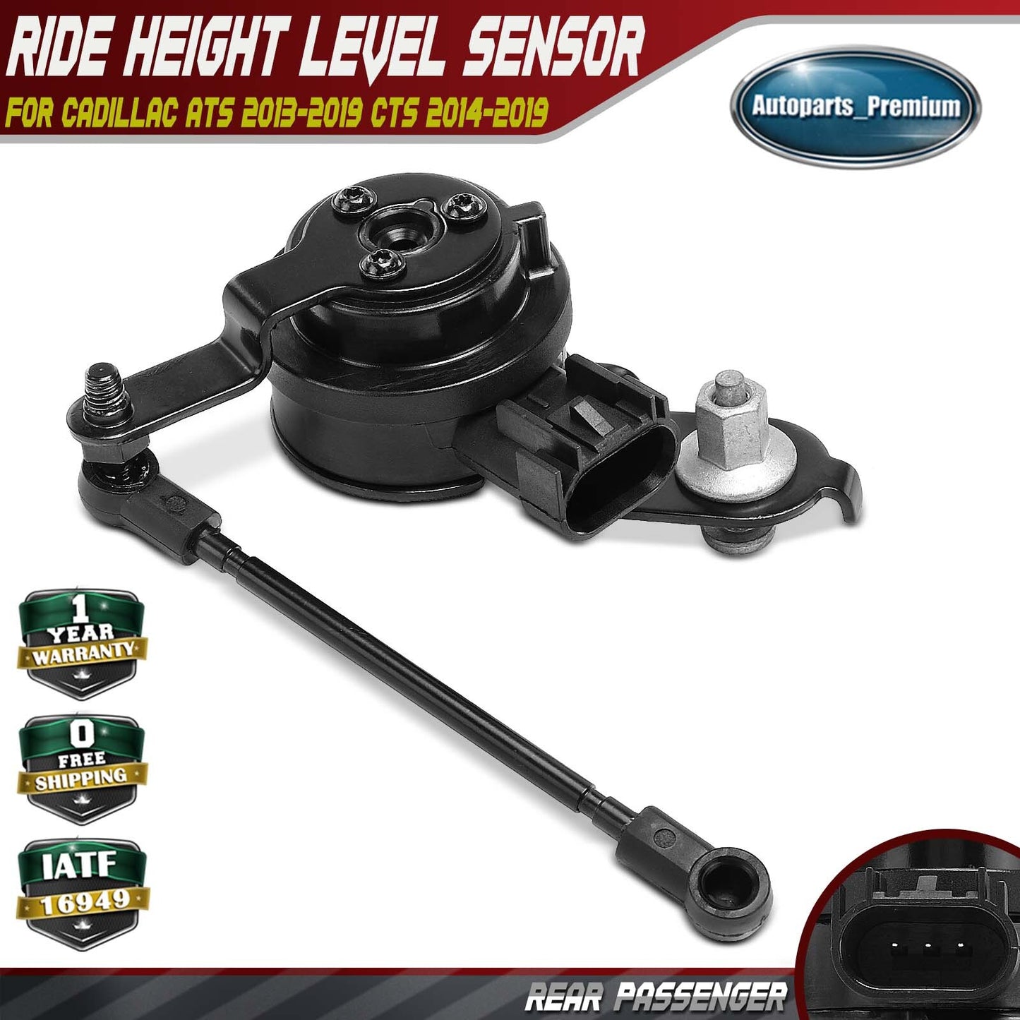 Rear Right Passenger Ride Height Level Sensor with 3-pin for Cadillac ATS CTS