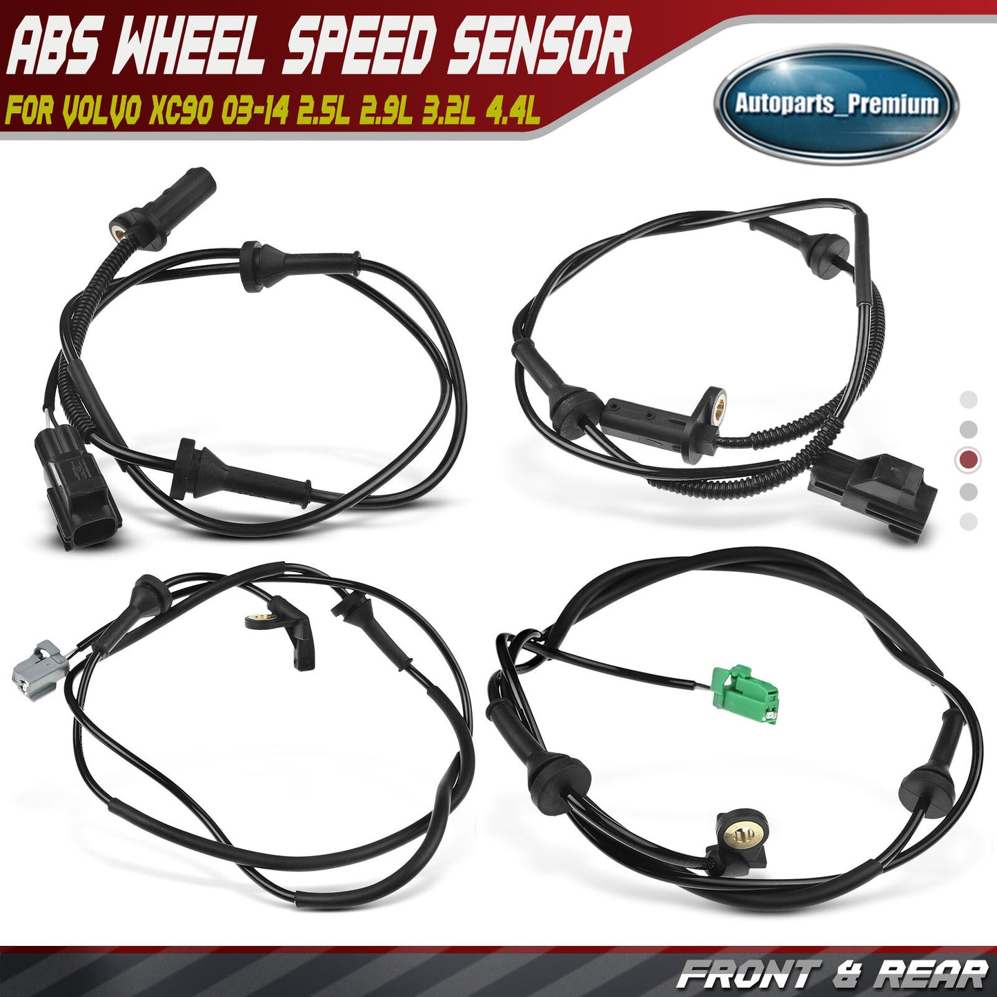 4x Front & Rear ABS Wheel Speed Sensor for Volvo XC90 03-14 2.5L 2.9L 3.2L 4.4L