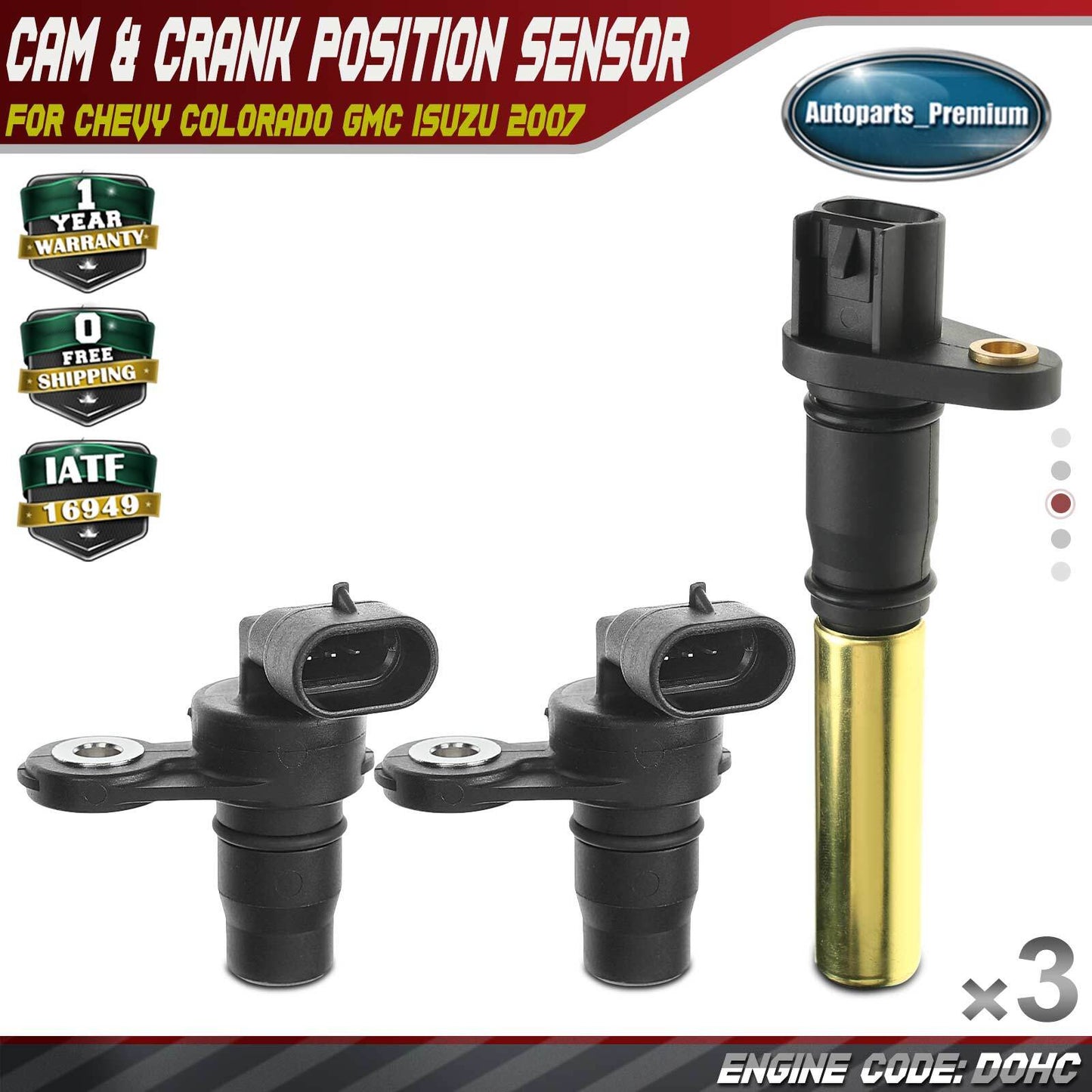 2x Camshaft & 1x Crankshaft Position Sensor for Chevy Colorado GMC Isuzu 2007