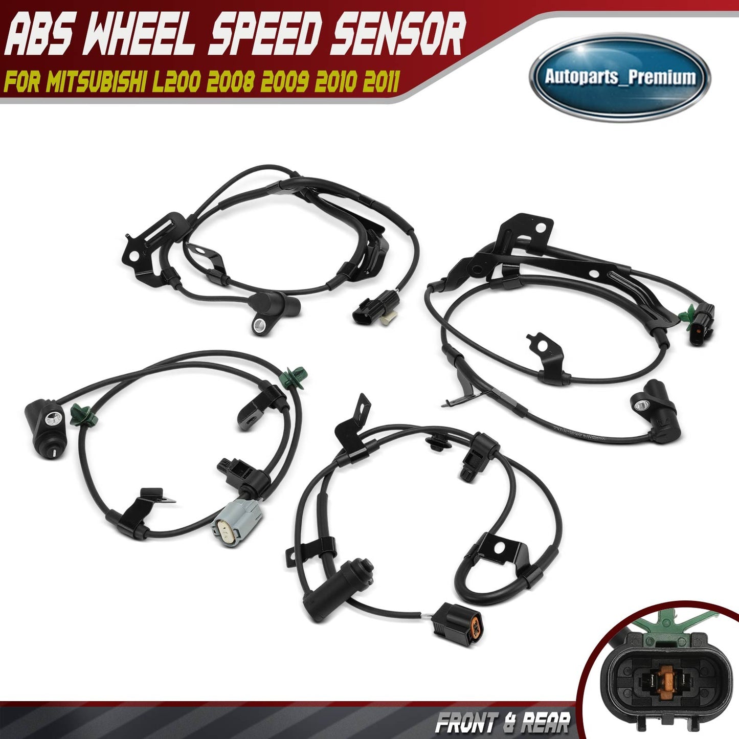 4x Front & Rear ABS Wheel Speed Sensors for Mitsubishi L200 2008 2009 2010 2011