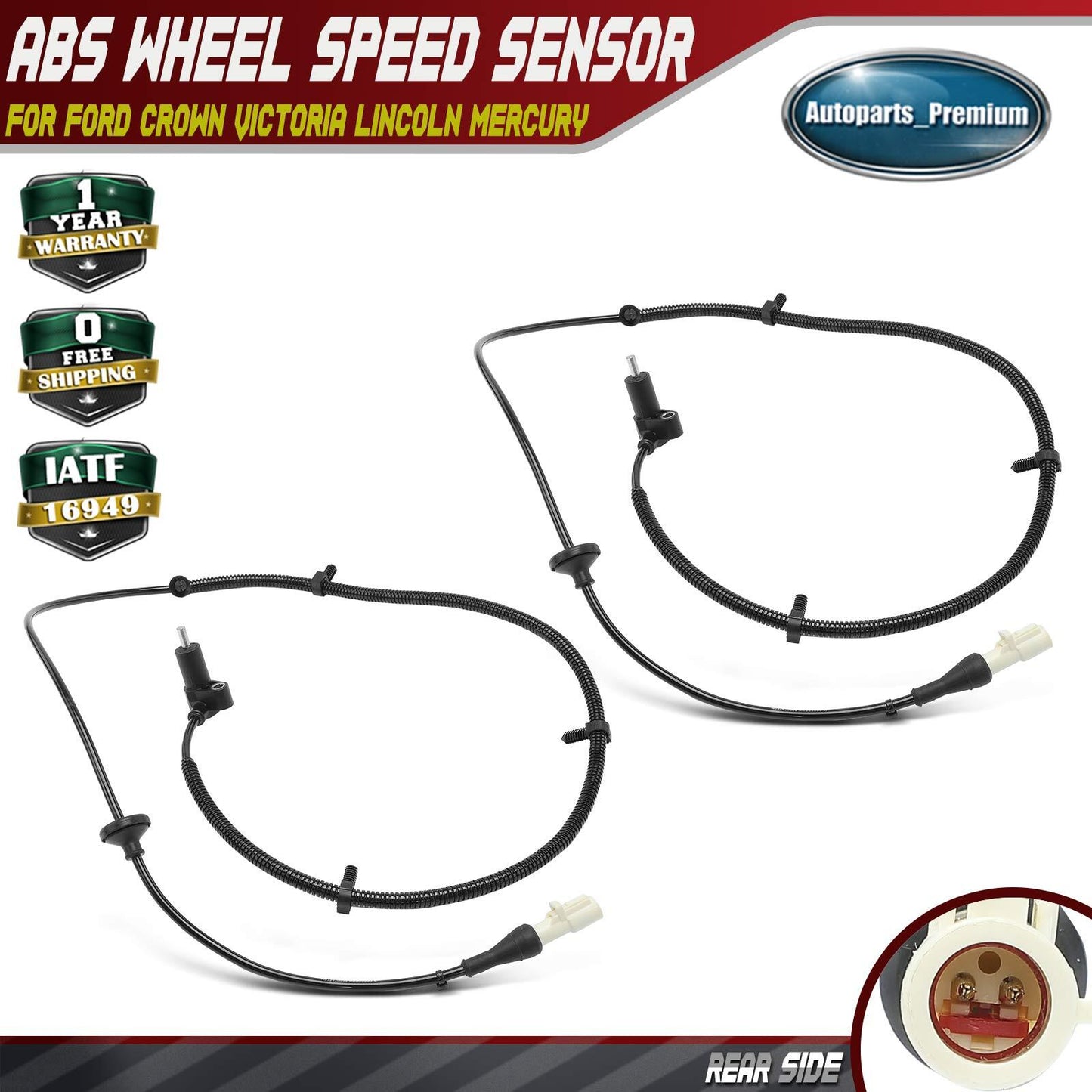 2x Rear LH & RH ABS Wheel Speed Sensor for Ford Crown Victoria Lincoln Mercury