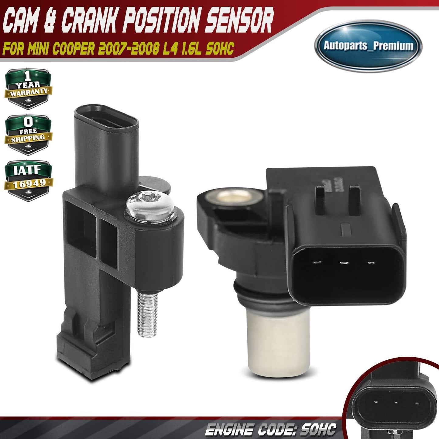 New Camshaft & Crankshaft Position Sensor for Mini Cooper 2007-2008 L4 1.6L SOHC