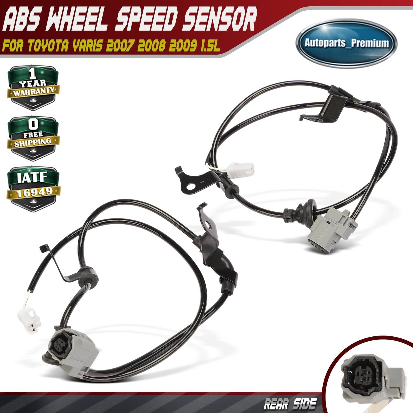 2x Rear Side ABS Wheel Speed Sensor Wire Harness for Toyota Yaris 2007 2008 2009