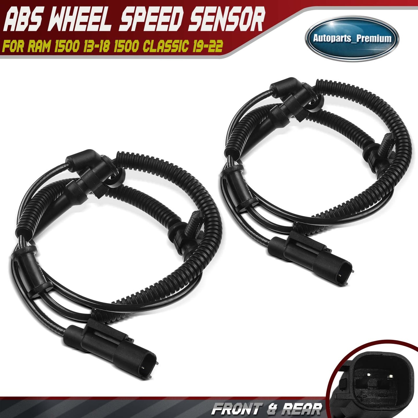 2Pcs Front & Rear ABS Wheel Speed Sensor for Ram 1500 13-18 1500 Classic 19-22
