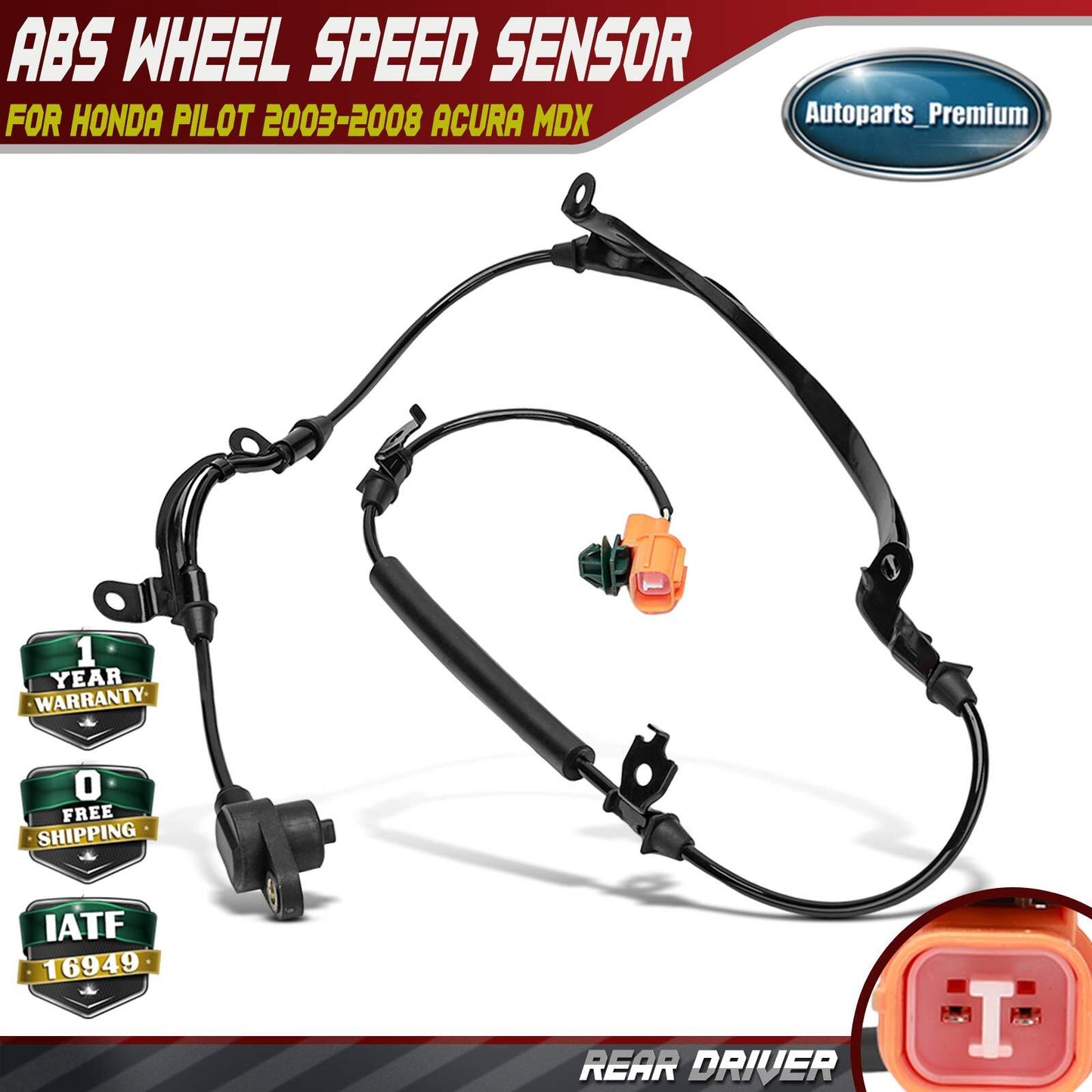 Rear Driver Left Side ABS Wheel Speed Sensor for Honda Pilot 2003-2008 Acura MDX