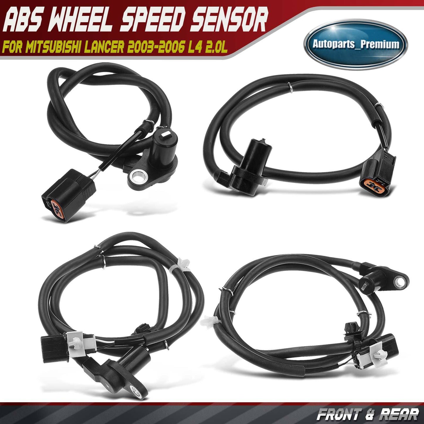 4x Front & Rear ABS Wheel Speed Sensors for Mitsubishi Lancer 2003-2006 L4 2.0L
