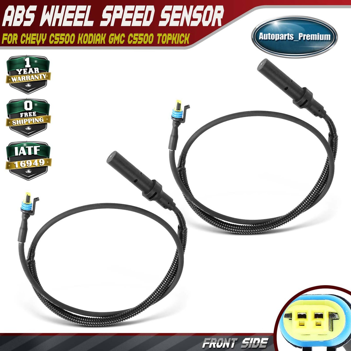 2x Front LH & RH ABS Wheel Speed Sensor for Chevy C5500 Kodiak GMC C5500 Topkick