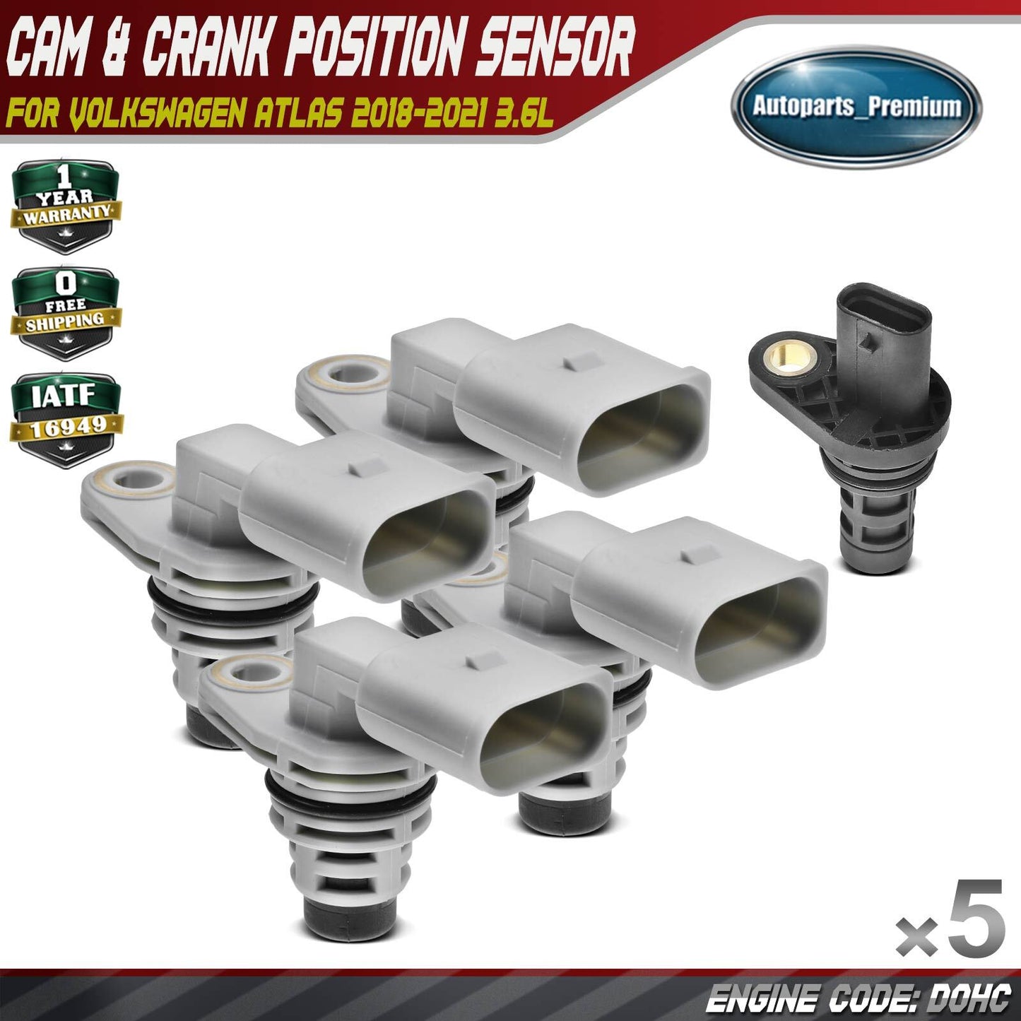 4x Camshaft & 1x Crankshaft Position Sensor for Volkswagen Atlas 2018-2021 3.6L