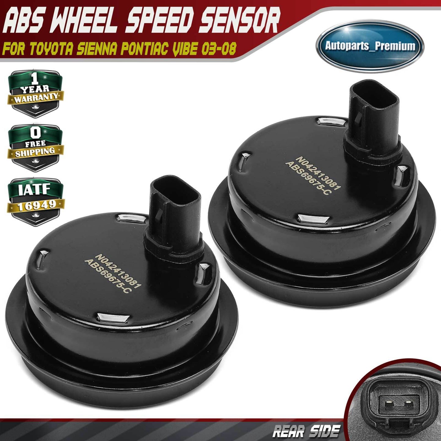 2x Rear Side ABS Wheel Speed Sensor for Toyota Sienna Matrix Pontiac Vibe 03-08