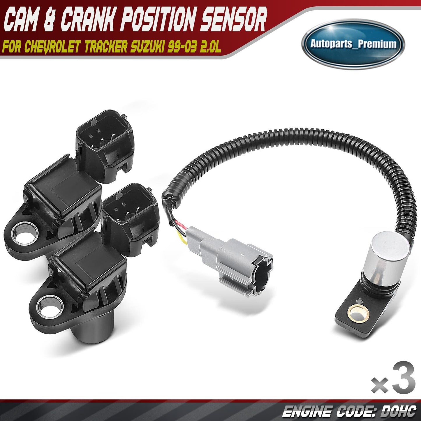 2x Camshaft & 1x Crankshaft Position Sensor for Chevy Tracker Suzuki Vitara 2.0L